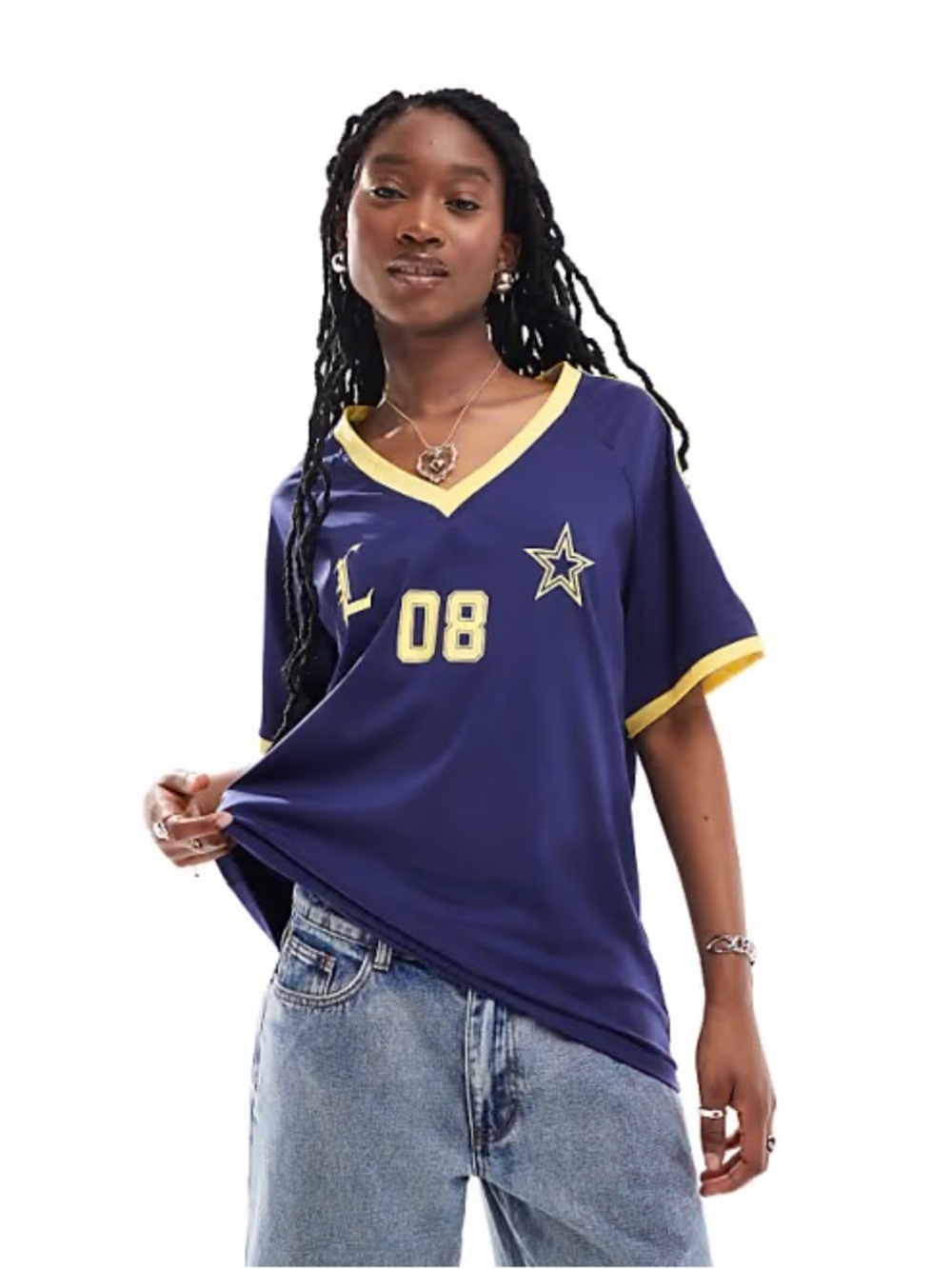 Lioness Navy and Yellow Athletic V-Neck Jersey